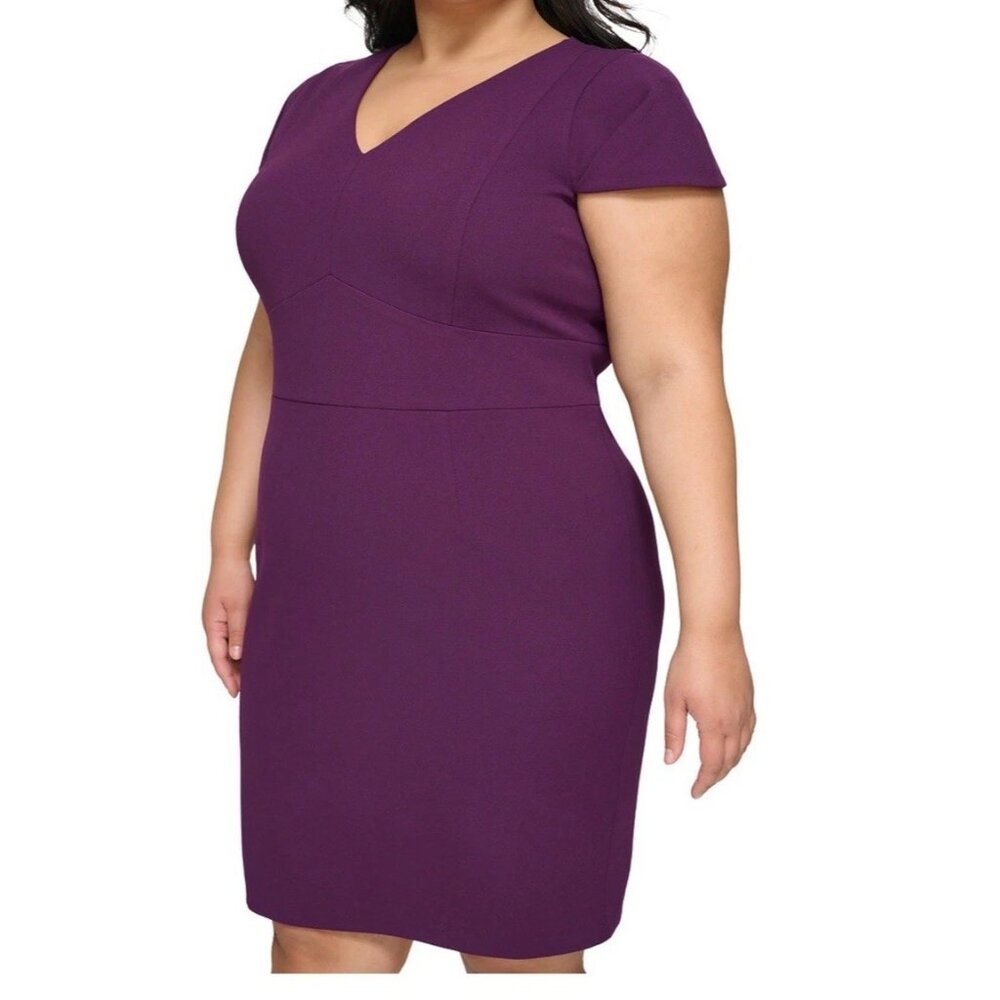 DKNY Tulip-Sleeve Sheath Dress Wine Size 12 empire‎ Waist